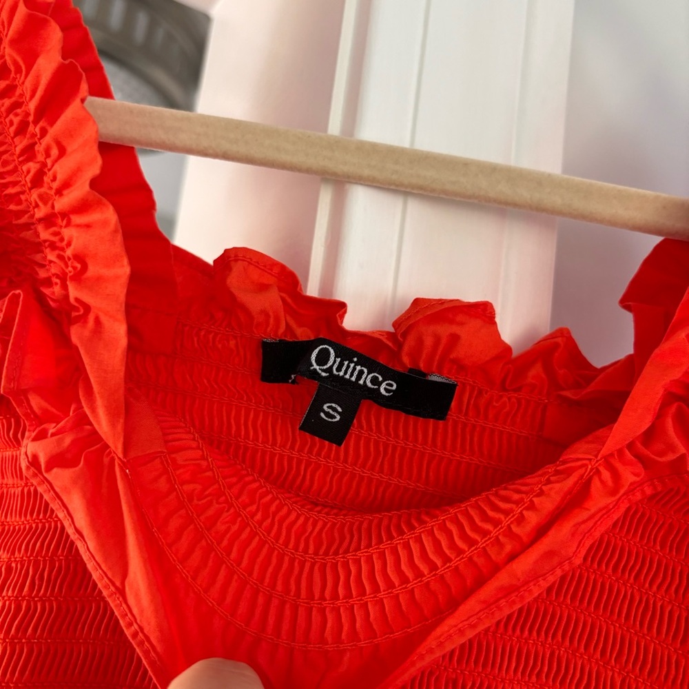 Quince Orange Ruffle-Sleeve Tiered Midi Dress - Picture 4 of 8